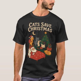 T-shirt Cats Save Christmas Funny Santa Cat Holiday T-Shir