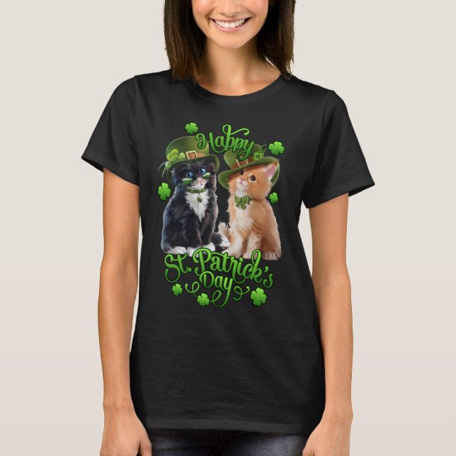 T-shirt Cats St Pat's Paddy Patrick Day's Happy St Cat Tri (Devant)
