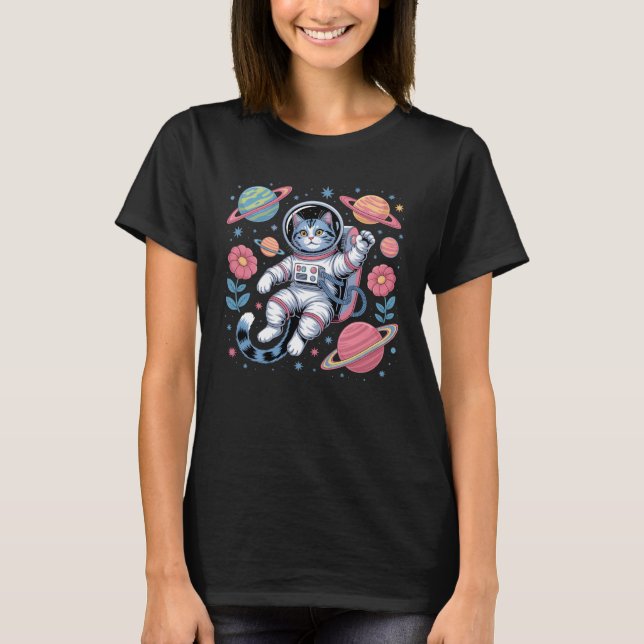 T-shirt Catstronaut cosmique dans Neon Space Vaporwave (Devant)