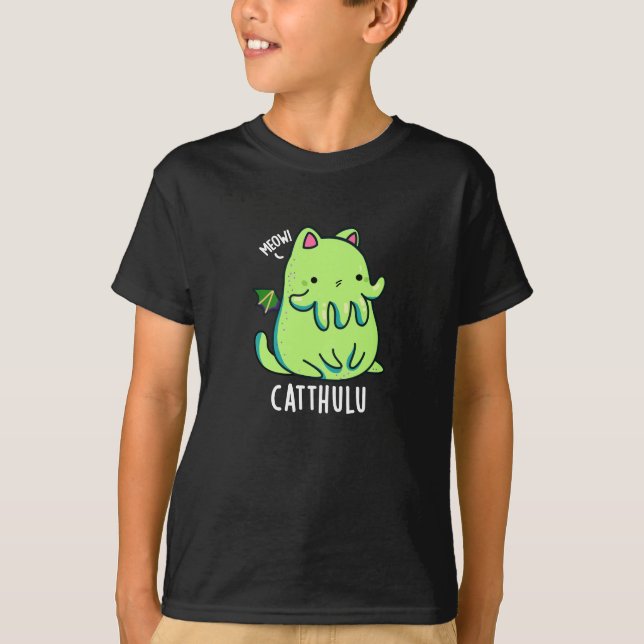 T-shirt Catthulu Funny Cthulhu Cat Pun Dark BG (Devant)