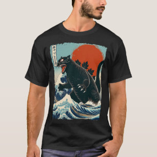 T-shirt Catzilla Art Japonais Drôle Chat Cute Kitten Lover
