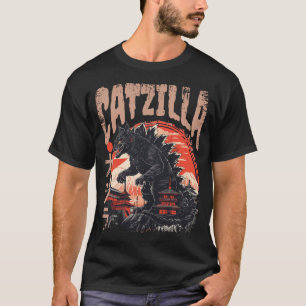 T-shirt Catzilla Art Japonais Funny Cute Cat