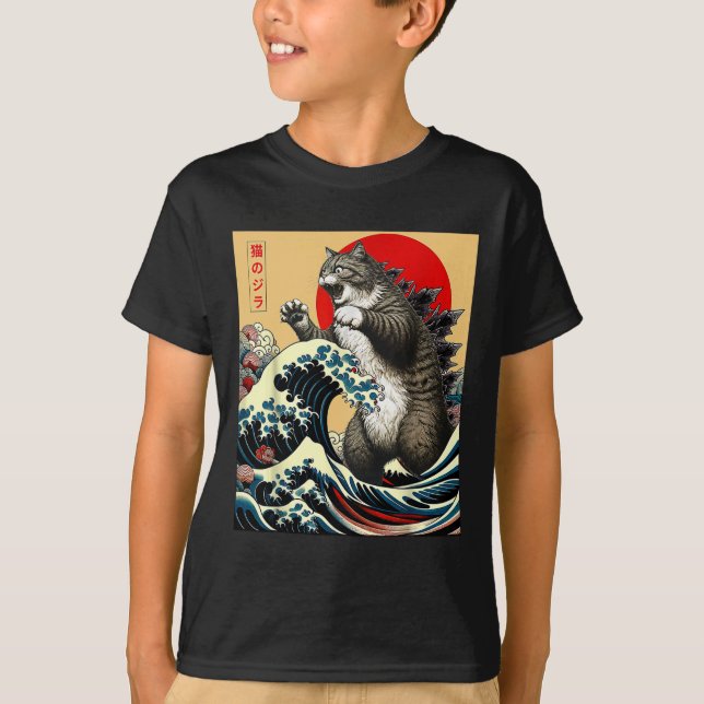 T-shirt Catzilla Chat Art Japonais Dons De Chat Drôle Pour (Devant)