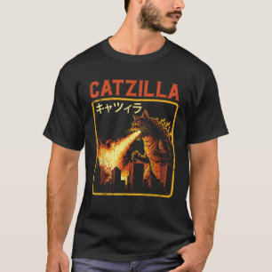 T-shirt Catzilla Chat Monstre Drôle Parodie Japonaise Femm