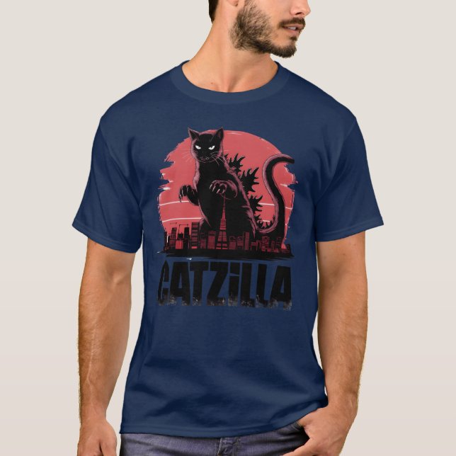 T-shirt Catzilla Fierce Feline Monster rétro (Devant)