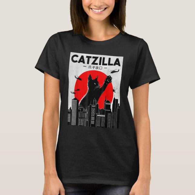 T-shirt Catzilla Funny Cat Shirt, Funny Cat T-shirt, Cat L (Devant)