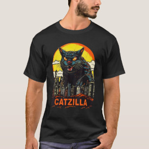 T-shirt Catzilla Géant Kitty Chat Dans Une Catzilla De Vil