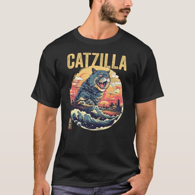 T-shirt Catzilla Kaiju Cat Japanese Art Comic Anime Cat Ca (Devant)
