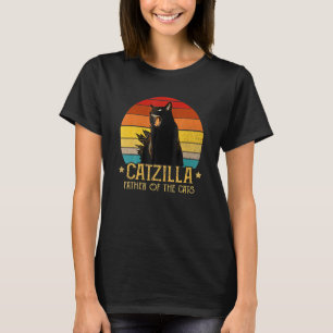 T-shirt Catzilla Père Des Chats Retro Vintage Sunset