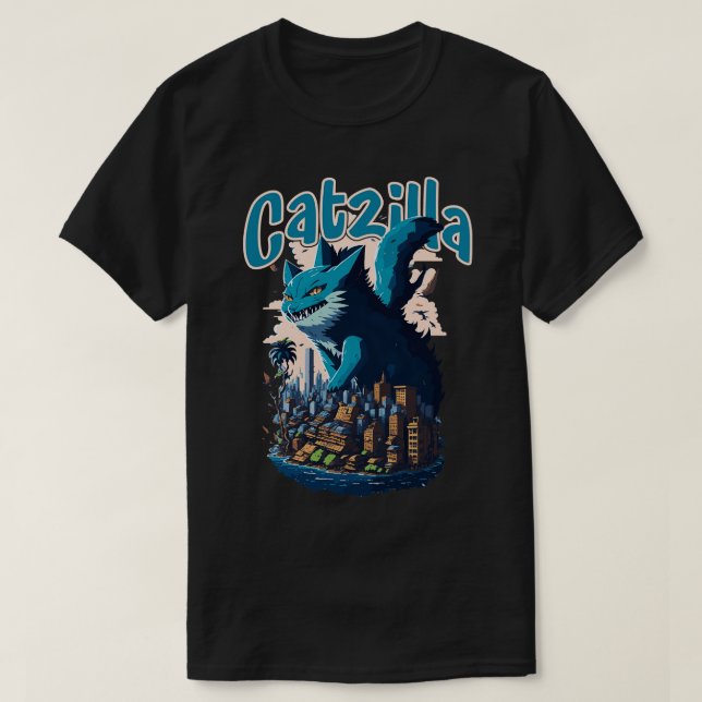 T-shirt Catzilla Unleashed Funny toonStyle Feline (Design devant)