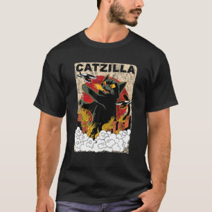 T-shirt Catzilla vintage Chat géant Anime japonais Black 