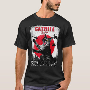 T-shirt Catzilla Vintage Japonais Coucher De Soleil Kitten