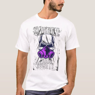 T-shirt Caution Toxic Society - Crâne Gaz Masque Grunge