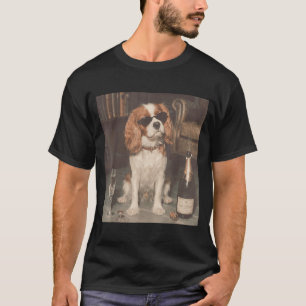T-shirt Cavalier King Charles Buvant du Champagne Drôle
