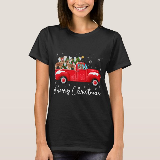 T-shirt Cavalier King Charles Red Truck Noël Père Noël Xm (Devant)