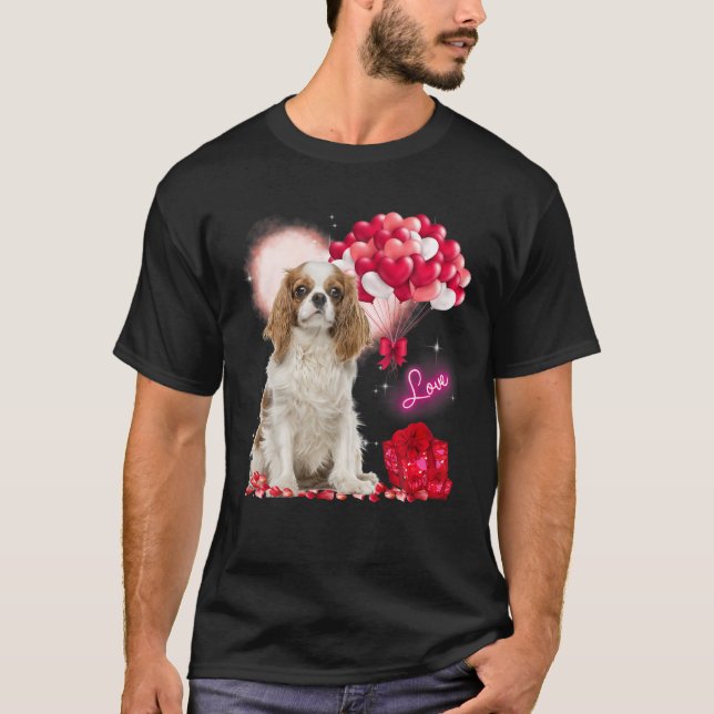T-shirt Cavalier King Charles Spaniel Balloon Heart Valent (Devant)