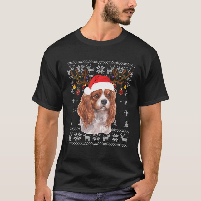 T-shirt Cavalier King Charles Spaniel Christmas Reindeer P (Devant)