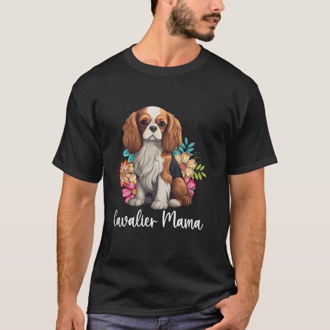 T-shirt Cavalier King Charles Spaniel Floral Chien Mo Flow (Devant)