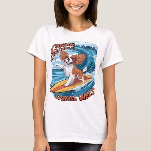 T-shirt Cavalier King Charles Spaniel Shreds Wave Surfing (Devant)