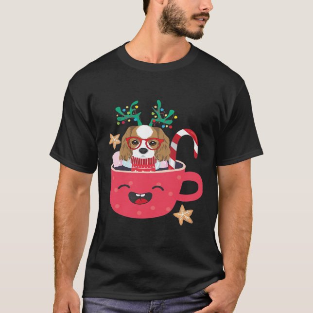 T-shirt Cavalier King Charles Spaniel Teacup Xmas Holiday  (Devant)