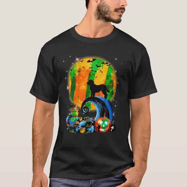 T-shirt Cavapou Et Lune Jaune Halloween Drôle Amoureux Chi (Devant)