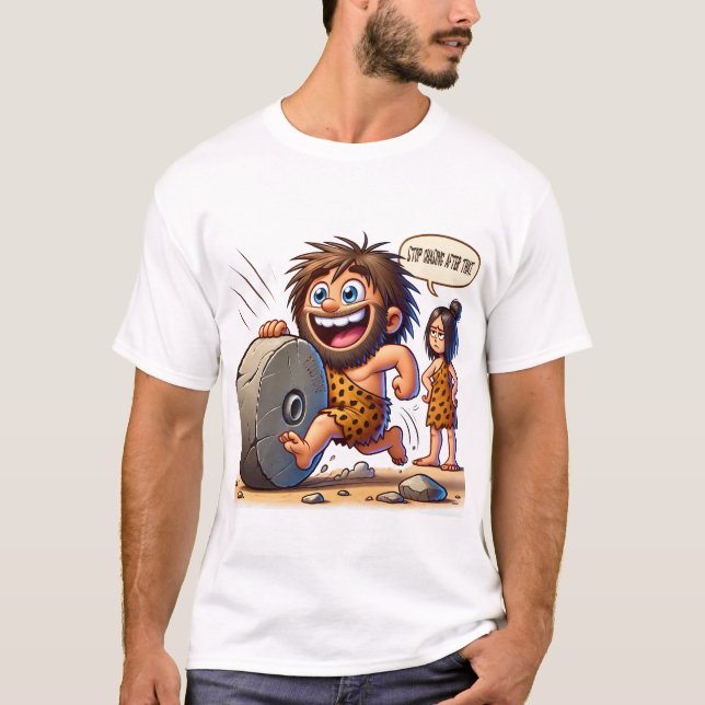 T-shirt Caveman Rolling Stone Funny Tee (Devant)