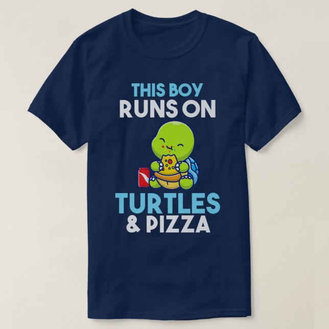 T-shirt Ce garçon court sur la pizza et les tortues  (Design devant)