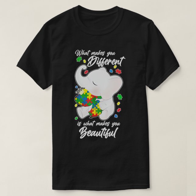 T-shirt Ce qui vous rend différents éléphant maman Autisme (Design devant)