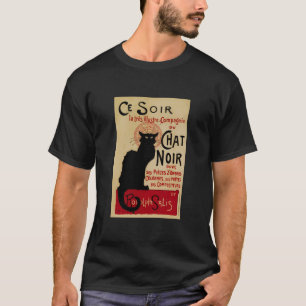 T-shirt Ce Soir Conversation Noir Art Nouveau Vintage Chat