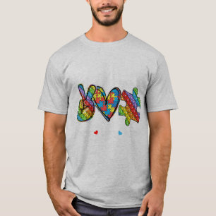 T-shirt Ce tee avec la main de paix, la forme du coeur et 