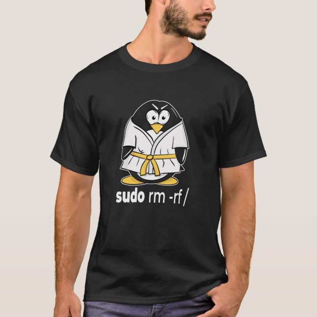 T-shirt Ceinture jaune ninja linux pingouin sudo rm -rf (Devant)