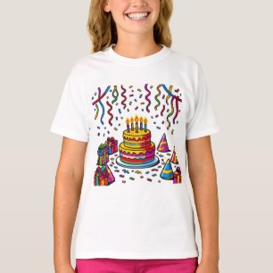 T-shirt Célébration de fête d'anniversaire avec un gâteau