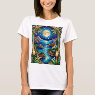 T-shirt Céleste Lune Océan Imaginaire Paysage Art Tee