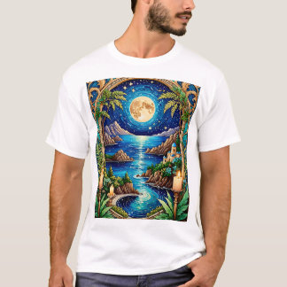 T-shirt Céleste Lune Océan Imaginaire Paysage Art Tee