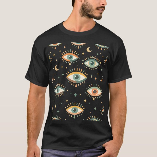 T-shirt Celestial Evil Eye Pattern – Boho Mystical Moon (Devant)