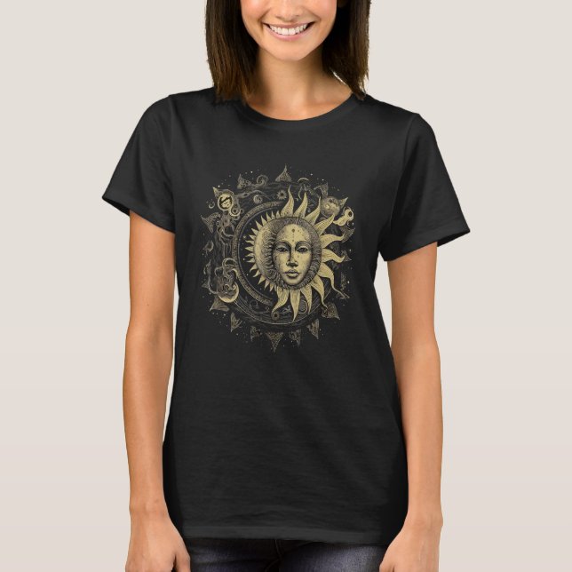 T-shirt Celestial Space Sun Moon Boho Luna Solar Astronomy (Devant)