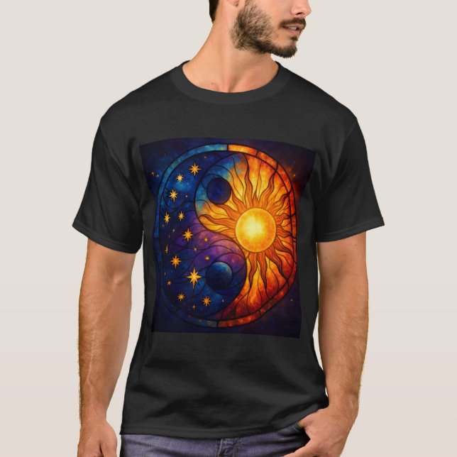 T-shirt Celestial Yin Yang Stained Glass Art (Devant)