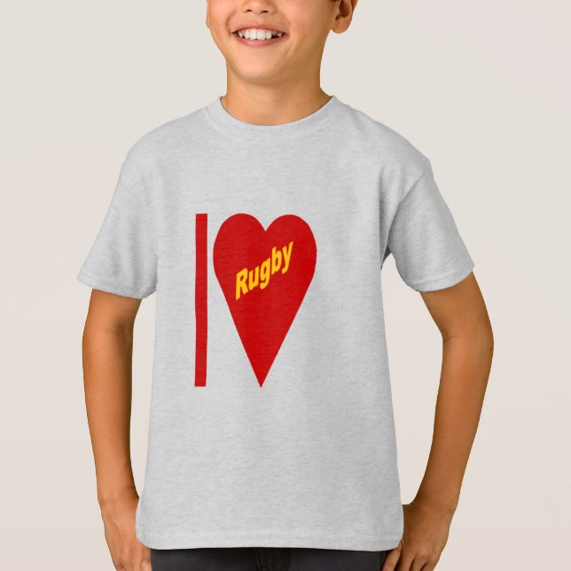 T-shirt cendre enfants  I LOVE RUGBY (Devant)