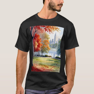 T-shirt Central Park En Automne Un Voyage En Aquarelle