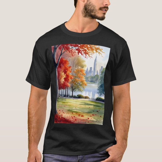 T-shirt Central Park En Automne Un Voyage En Aquarelle (Devant)