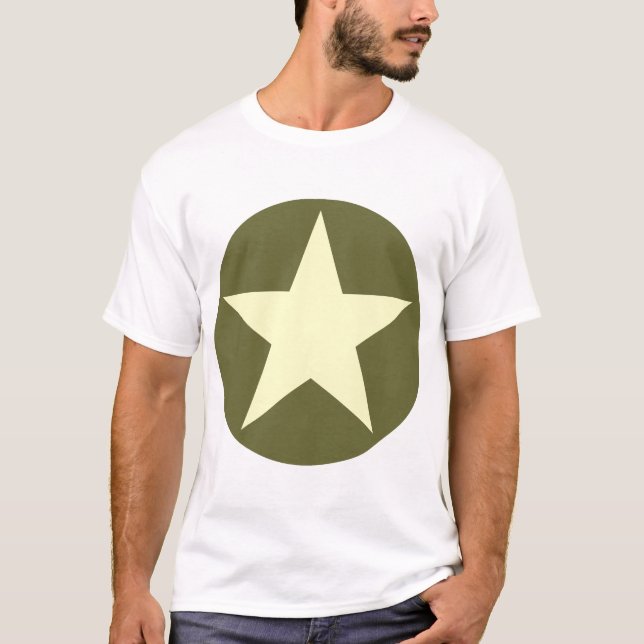 T-shirt Cerclé étoile - Crème avec vert olive (Devant)