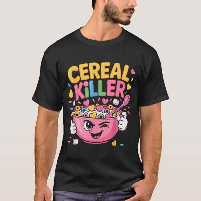 T-shirt Cereal Killer Cartoon Bowl Funny Breakfast  (Devant)
