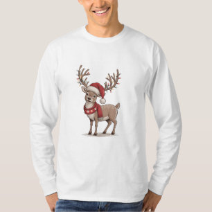 T-shirt Cerf Animal Noël Cerf Chapeau de Père Noël Xmas 