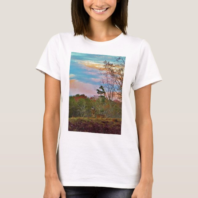 T-shirt Cerf avec ciel bleu rose (Devant)