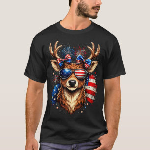 T-shirt Cerf buck patriotique lunettes de soleil drapeau a