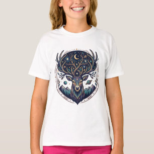 T-shirt Cerf Céleste Lune et Étoile Artistiques Cerf