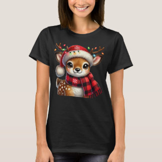 T-shirt Cerf de Bébé Festif avec lumières de Noël et Père 