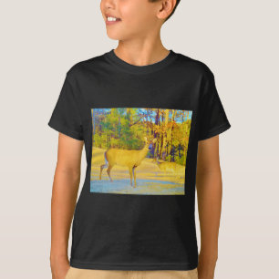 T-shirt Cerf de couleur moutarde avec bleu clair