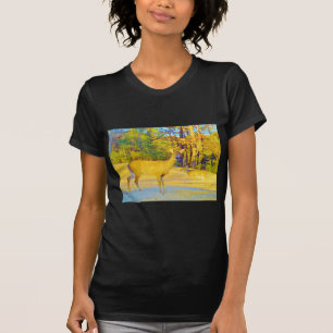 T-shirt Cerf de couleur moutarde avec bleu clair