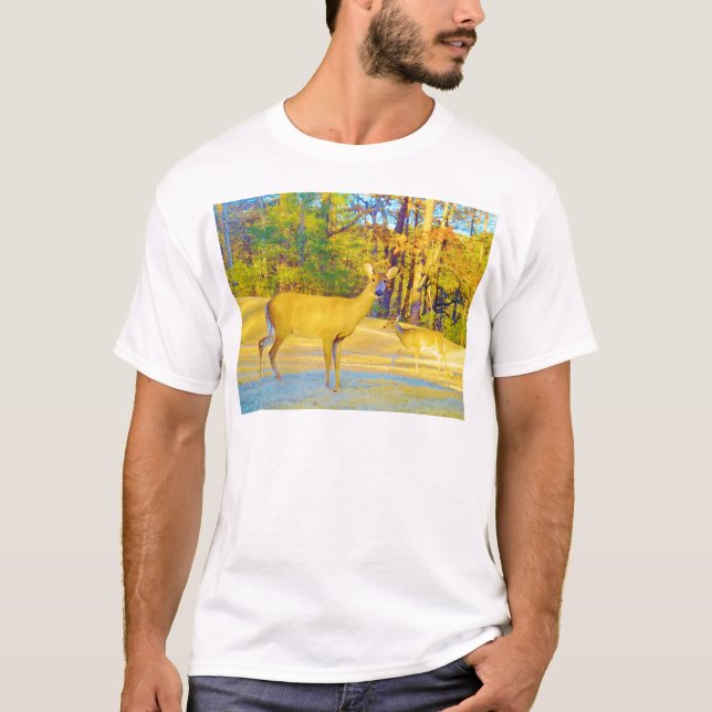 T-shirt Cerf de couleur moutarde avec bleu clair (Devant)